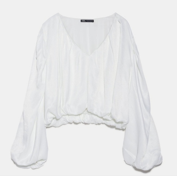Zara Balloon Sleeve Satin Croped Top - Picture 3 of 9